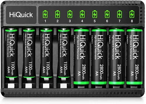 HiQuick 8-Bay AA & AAA Smart Battery Charger with 8x Batteries
