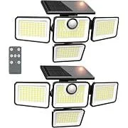 omibee 6000LM IP65 3-Mode Motion-Sensor Solar Lights with 4 Heads (2-Pack)