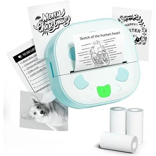 Ndyin 60ppm Inkless Thermal Mini Sticker Printer with 3 Paper Rolls