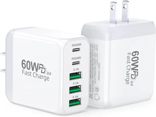 Csodince 60W 5-Port USB C Wall Charger Block (2-Pack)
