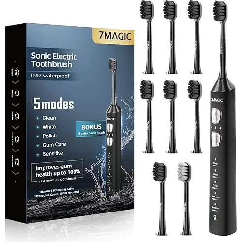 7Magic 42000vpm Sonic Electric Toothbrush Set with 8x Brush Heads