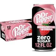 Dr Pepper Strawberries and Cream Zero Sugar Soda (12oz, 3x12-Pack)
