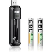 EBL 400mAh Rechargeable Ni-MH AAAA Battery with USB Charger