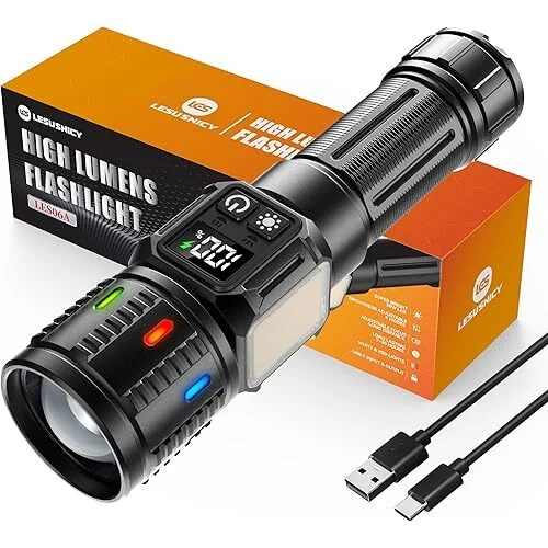Lesusnicy 30W 100,000lm COB LED 9-Mode USB-C Rechargeable Flashlight