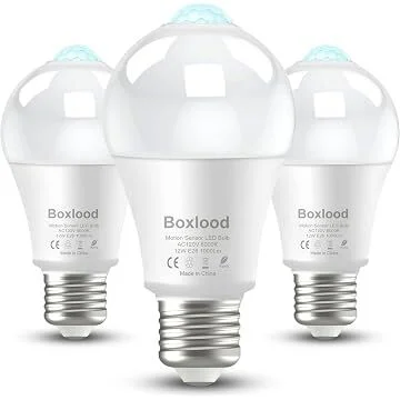 Boxlood 12W E26 Base A19 Motion Sensor LED Light Bulbs (3-Pack)