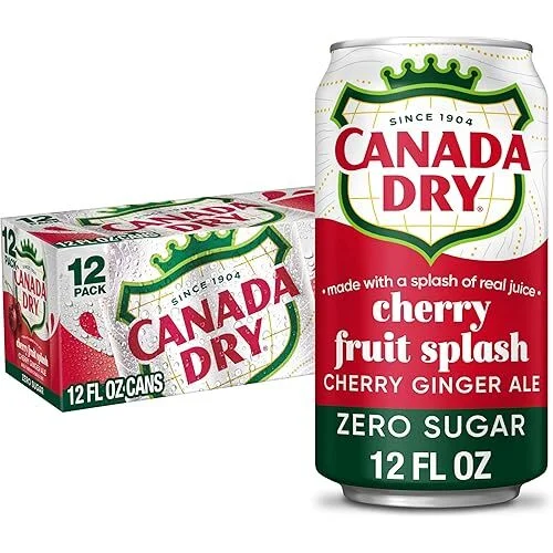 Canada Dry Zero Sugar Cherry Ginger Ale Fruit Splash (12oz, 12-Pack)