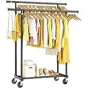 Hyseyy 16.5"x44.3"x 63" Portable Double Rod Clothing Rack