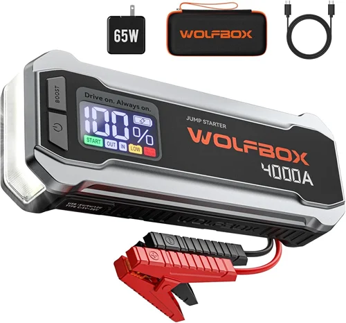 Wolfbox 4000A 12V Car Battery Jumper Starter with 65W Quick Charger