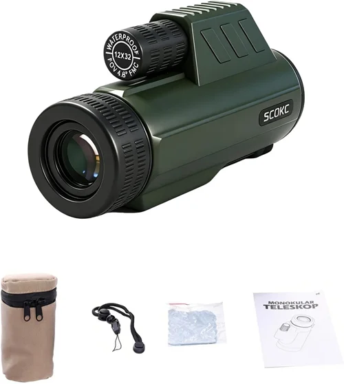 Scokc 10x32 Waterproof Monocular Telescope with Padded Carrying Case