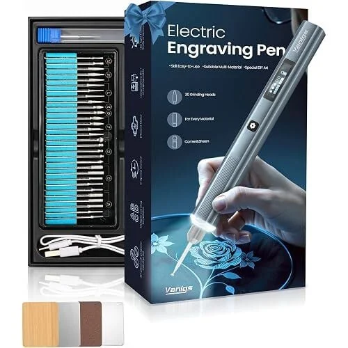 Vanlgs 5-Speed LED-Light Rechargeable Engraving Pen with 31-Bits