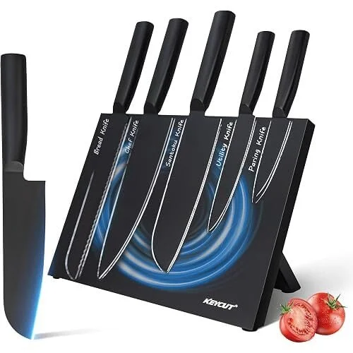Keycut 6-Piece Stainless Steel Full Tang Knife Set with Block