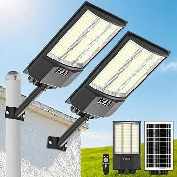 Jercoda 399-LED 50,000lm IP67 Waterproof Solar Street Light (2-Pack) with Remote, Metal Pole
