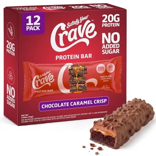 Satisfy Your Crave 20g High Protein Chocolate Caramel Crisp Protein Bars (12-Pack)