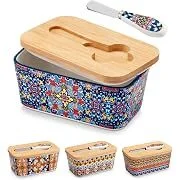 Vancasso 6.5" Ceramic Butter Dish with Bamboo Lid