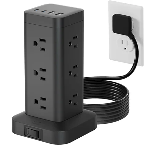Tagzilo 16-in-1 30W 1800J Surge Protection Tower Power Strip with 15' Extension Cord