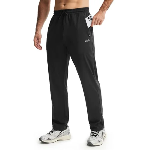 Libin Men's 2-Zipper Pockets Athletic Stretch Joggers