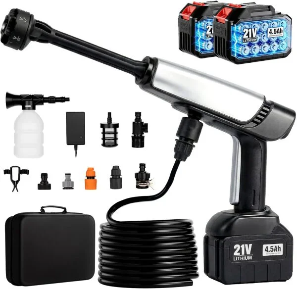 Leoter Cordless 1250PSI Pressure Washer w/ Dual 4.5Ah Batteries, Accessories