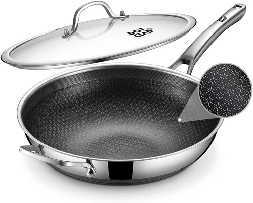 Dotclad 12" Stainless Steel Nonstick Wok Pan with Lid