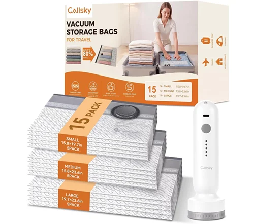 Callsky 2000mAh Cordless Pump Vacuum Storage Bags (15-Pack)
