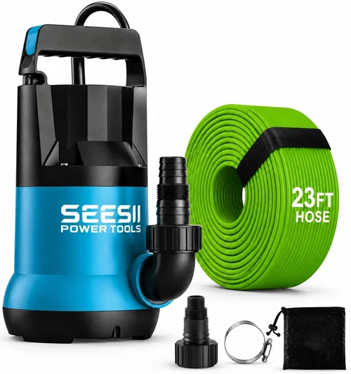 Seesii 1HP 4755 GPH High Flow Submersible Water Pump with 23' Hose