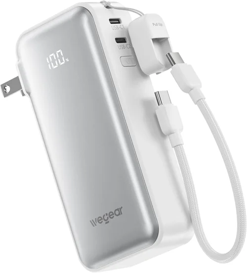 Wegear 3-in-1 10,000mAh Plug-in Power Bank with USB-C Cable