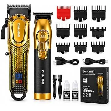 GinJee 7500RPM Cordless Hair Clipper & Trimmers Set With LED Display, USB-C Charging