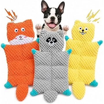 Anoody No Stuffing Plush Squeaking Dog Chew Toy (3 Pcs)
