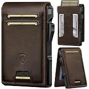 RUNBOX Men's Full-Grain Genuine Bifold Wallet (Slim RFID Pop-Up Card Holder)
