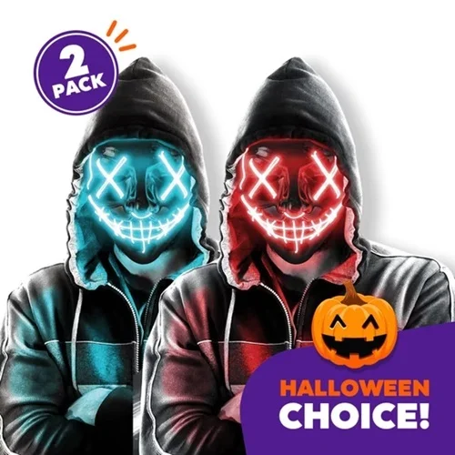 Jeexi Scary Glow Halloween LED Face Light Up Mask (2-Pack) with 3 Lighting Modes