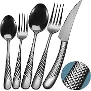 Runfly Hammered Stainless-Steel Flatware Set (20-Pcs)