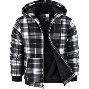 Zity Men Hoodies Flannel Fleece Sherpa Lined Plaid Sweatshirt
