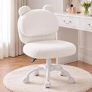 Huanuo Fluffy Vanity Armless Swivel Chair with Wheels